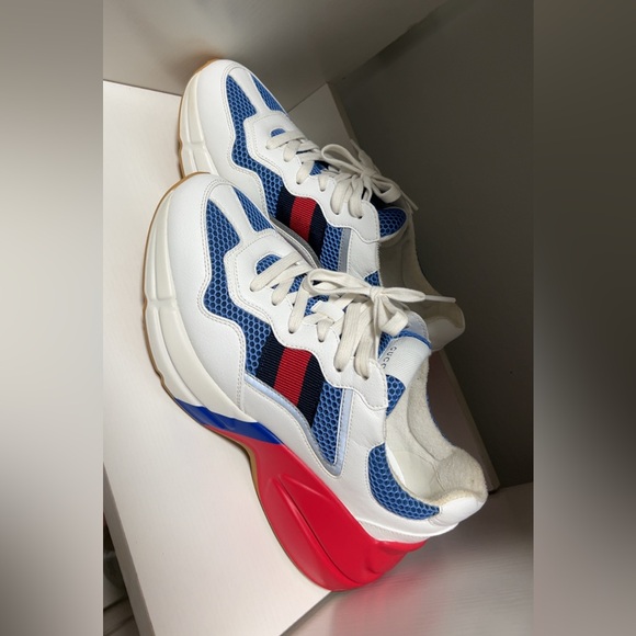 Gucci Shoes - Gucci Rhyton Sneakers White Blue Red Web Stripe Size 6